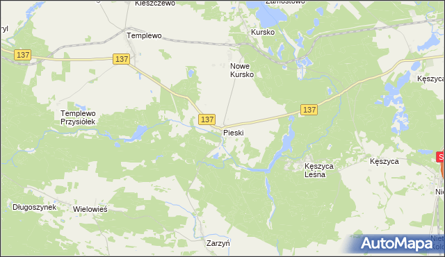 mapa Pieski gmina Międzyrzecz, Pieski gmina Międzyrzecz na mapie Targeo