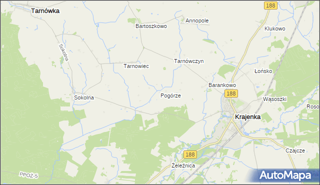 mapa Pogórze gmina Krajenka, Pogórze gmina Krajenka na mapie Targeo