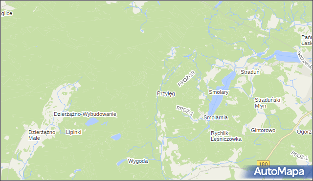 mapa Przyłęg gmina Trzcianka, Przyłęg gmina Trzcianka na mapie Targeo