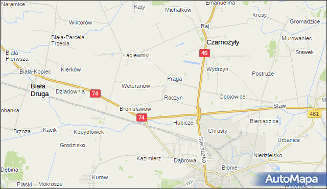 mapa Raczyn gmina Czarnożyły, Raczyn gmina Czarnożyły na mapie Targeo