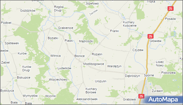 mapa Rozalin gmina Rychwał, Rozalin gmina Rychwał na mapie Targeo