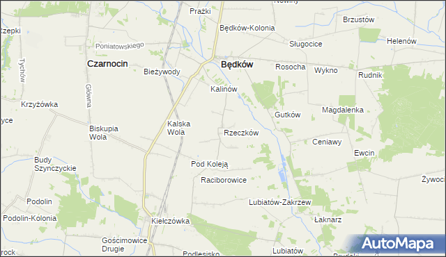 mapa Rzeczków gmina Będków, Rzeczków gmina Będków na mapie Targeo