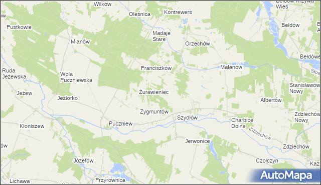 mapa Szydłówek gmina Lutomiersk, Szydłówek gmina Lutomiersk na mapie Targeo