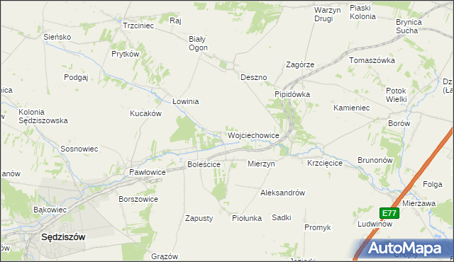 mapa Wojciechowice gmina Sędziszów, Wojciechowice gmina Sędziszów na mapie Targeo
