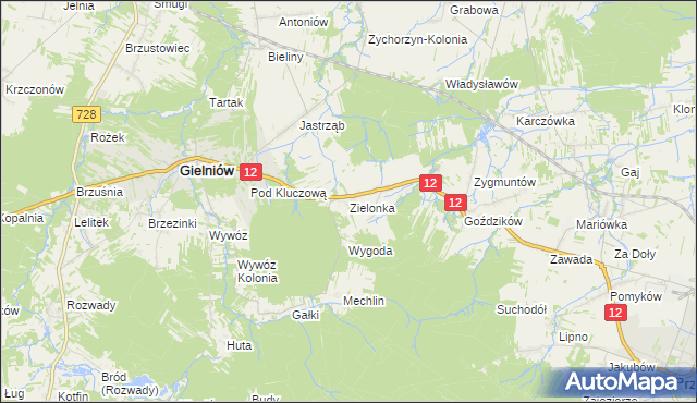 mapa Zielonka gmina Gielniów, Zielonka gmina Gielniów na mapie Targeo