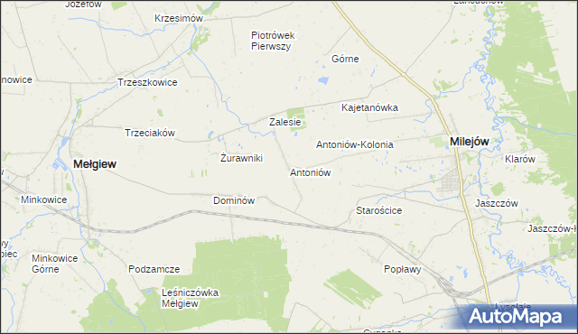 mapa Antoniów gmina Milejów, Antoniów gmina Milejów na mapie Targeo