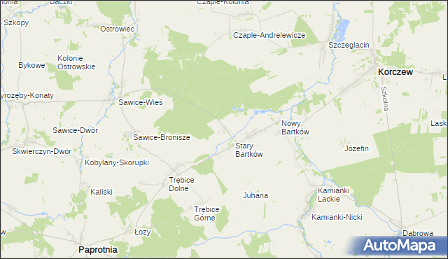 mapa Bartków gmina Korczew, Bartków gmina Korczew na mapie Targeo