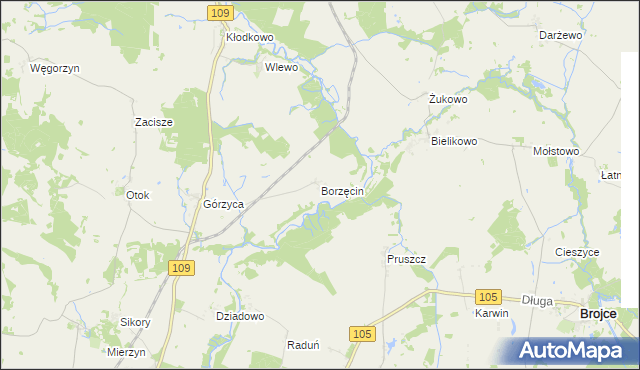 mapa Borzęcin gmina Gryfice, Borzęcin gmina Gryfice na mapie Targeo