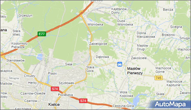 mapa Dąbrowa gmina Masłów, Dąbrowa gmina Masłów na mapie Targeo