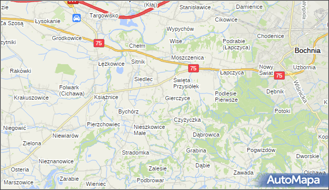 mapa Gierczyce gmina Bochnia, Gierczyce gmina Bochnia na mapie Targeo