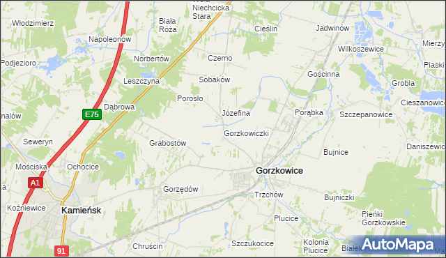 mapa Gorzkowiczki, Gorzkowiczki na mapie Targeo