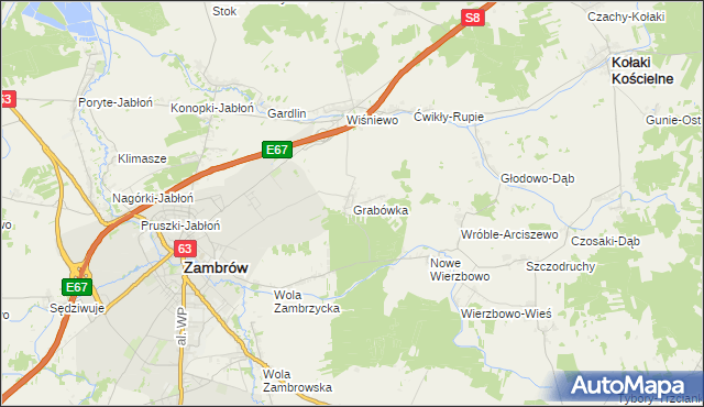 mapa Grabówka gmina Zambrów, Grabówka gmina Zambrów na mapie Targeo