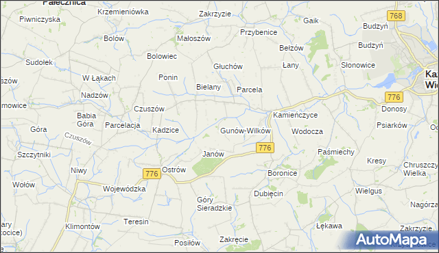 mapa Gunów-Wilków, Gunów-Wilków na mapie Targeo