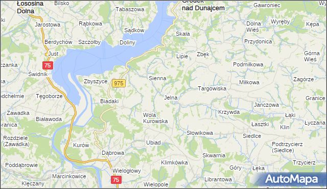 mapa Jelna gmina Gródek nad Dunajcem, Jelna gmina Gródek nad Dunajcem na mapie Targeo