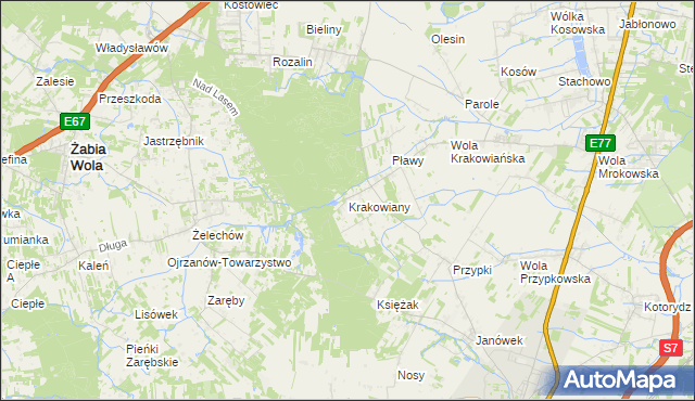 mapa Krakowiany gmina Nadarzyn, Krakowiany gmina Nadarzyn na mapie Targeo