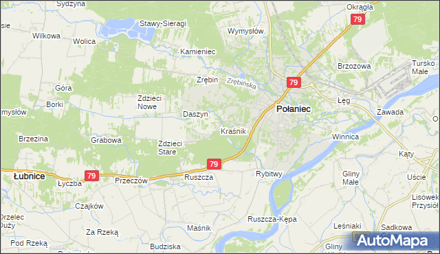 mapa Kraśnik gmina Połaniec, Kraśnik gmina Połaniec na mapie Targeo