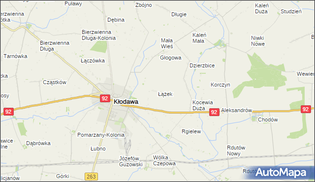 mapa Łążek gmina Kłodawa, Łążek gmina Kłodawa na mapie Targeo