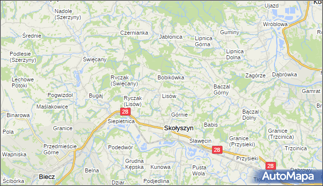 mapa Lisów gmina Skołyszyn, Lisów gmina Skołyszyn na mapie Targeo