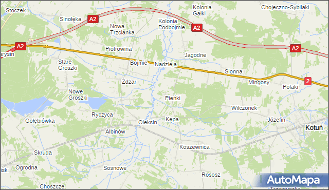 mapa Pieńki gmina Kotuń, Pieńki gmina Kotuń na mapie Targeo