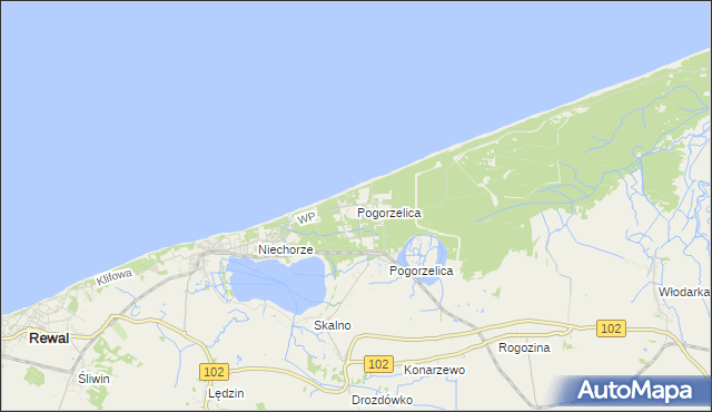 mapa Pogorzelica gmina Rewal, Pogorzelica gmina Rewal na mapie Targeo