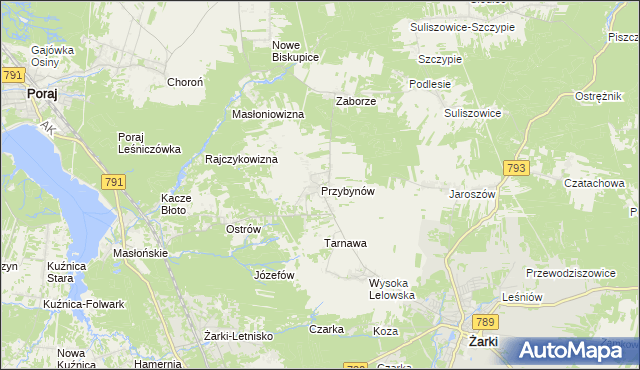 mapa Przybynów, Przybynów na mapie Targeo