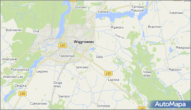 mapa Sady gmina Wągrowiec, Sady gmina Wągrowiec na mapie Targeo