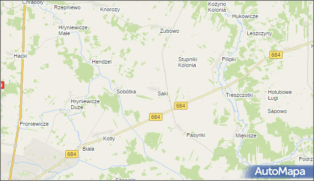 mapa Saki gmina Bielsk Podlaski, Saki gmina Bielsk Podlaski na mapie Targeo