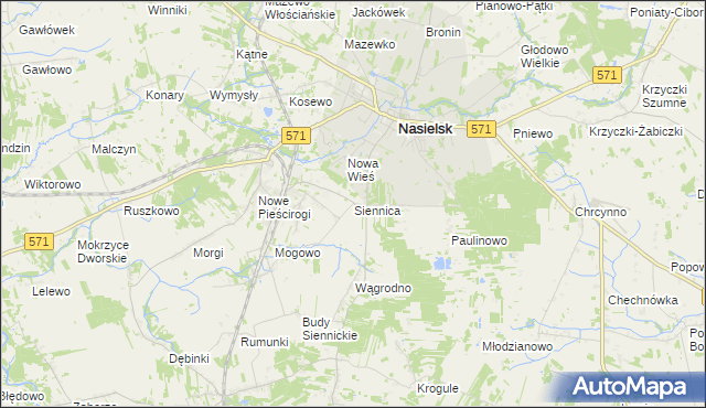 mapa Siennica gmina Nasielsk, Siennica gmina Nasielsk na mapie Targeo