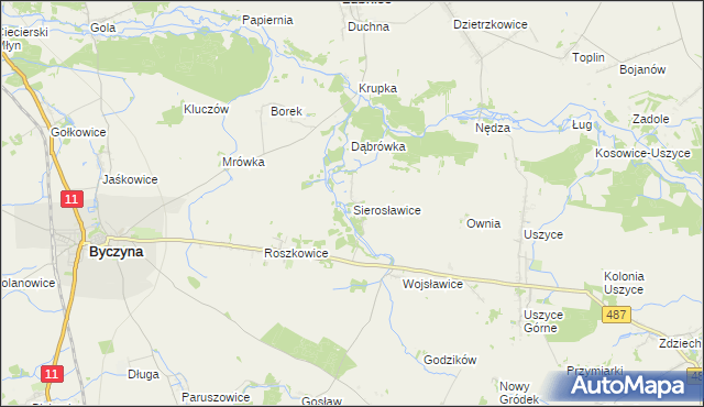 mapa Sierosławice gmina Byczyna, Sierosławice gmina Byczyna na mapie Targeo