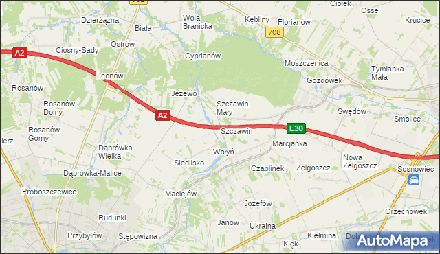 mapa Szczawin gmina Zgierz, Szczawin gmina Zgierz na mapie Targeo