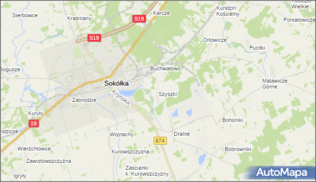 mapa Szyszki gmina Sokółka, Szyszki gmina Sokółka na mapie Targeo