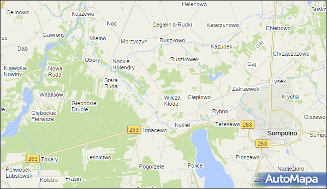 mapa Wilcza Kłoda gmina Wierzbinek, Wilcza Kłoda gmina Wierzbinek na mapie Targeo