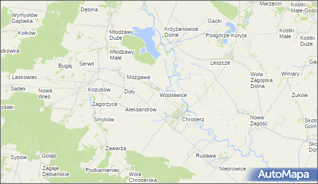 mapa Wojsławice gmina Złota, Wojsławice gmina Złota na mapie Targeo