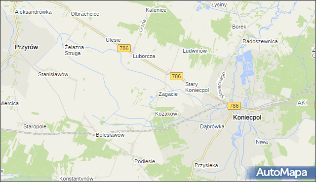 mapa Zagacie gmina Koniecpol, Zagacie gmina Koniecpol na mapie Targeo