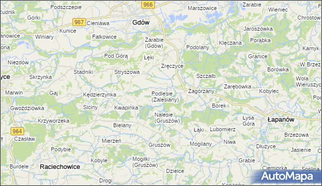 mapa Zalesiany gmina Gdów, Zalesiany gmina Gdów na mapie Targeo