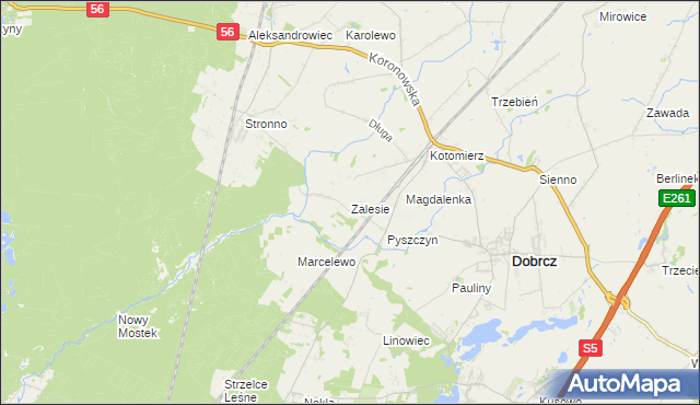 mapa Zalesie gmina Dobrcz, Zalesie gmina Dobrcz na mapie Targeo