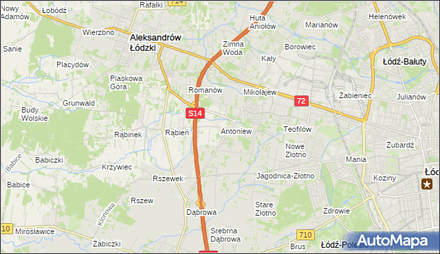 mapa Antoniew gmina Aleksandrów Łódzki, Antoniew gmina Aleksandrów Łódzki na mapie Targeo