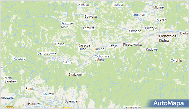 mapa Ochotnica Górna, Ochotnica Górna na mapie Targeo