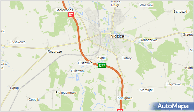 mapa Piątki gmina Nidzica, Piątki gmina Nidzica na mapie Targeo