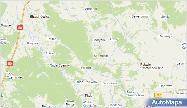 mapa Szamocin gmina Strachówka, Szamocin gmina Strachówka na mapie Targeo