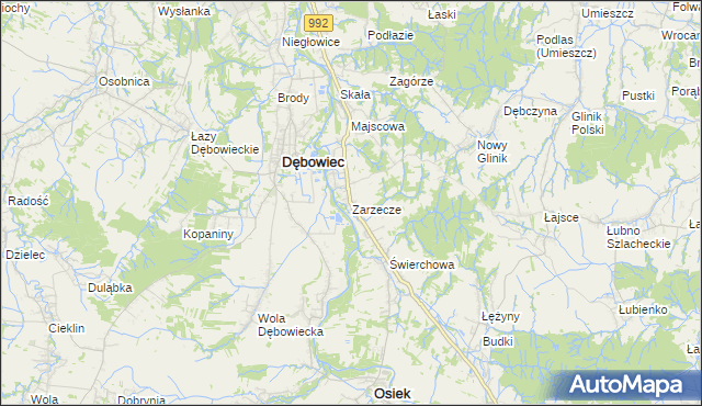 mapa Zarzecze gmina Dębowiec, Zarzecze gmina Dębowiec na mapie Targeo