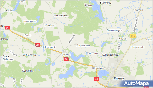 mapa Augustowo gmina Kwilcz, Augustowo gmina Kwilcz na mapie Targeo