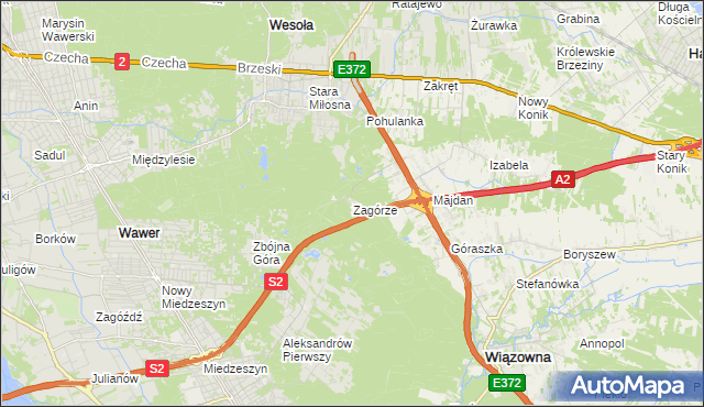 mapa Zagórze gmina Wiązowna, Zagórze gmina Wiązowna na mapie Targeo