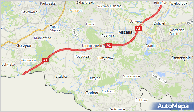 mapa Skrzyszów gmina Godów, Skrzyszów gmina Godów na mapie Targeo