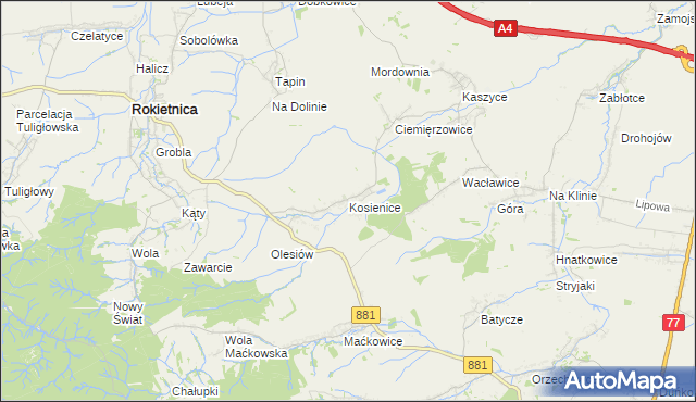 mapa Kosienice, Kosienice na mapie Targeo