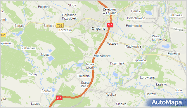 mapa Podzamcze gmina Chęciny, Podzamcze gmina Chęciny na mapie Targeo