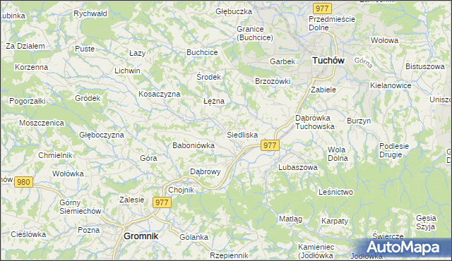 mapa Siedliska gmina Tuchów, Siedliska gmina Tuchów na mapie Targeo