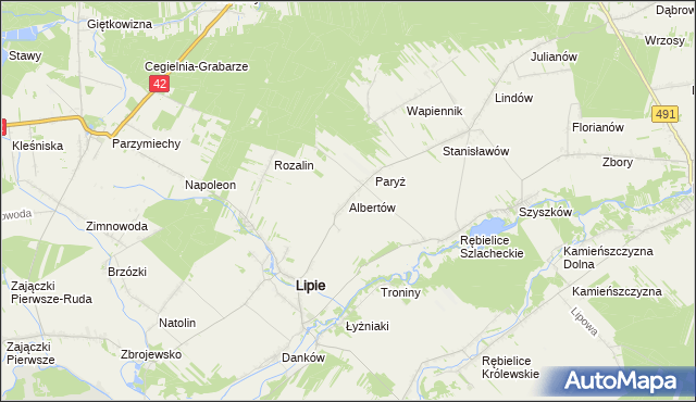 mapa Albertów gmina Lipie, Albertów gmina Lipie na mapie Targeo