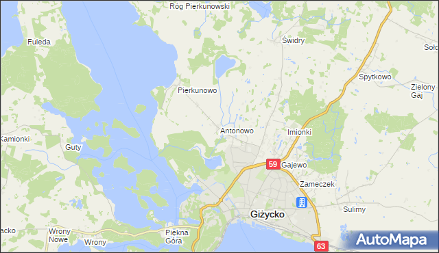 mapa Antonowo gmina Giżycko, Antonowo gmina Giżycko na mapie Targeo