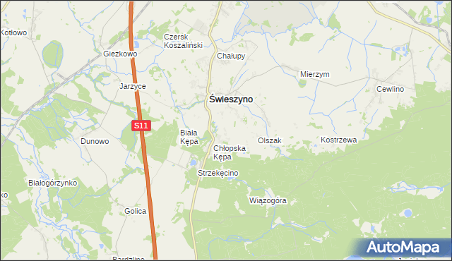 mapa Bagno gmina Świeszyno, Bagno gmina Świeszyno na mapie Targeo